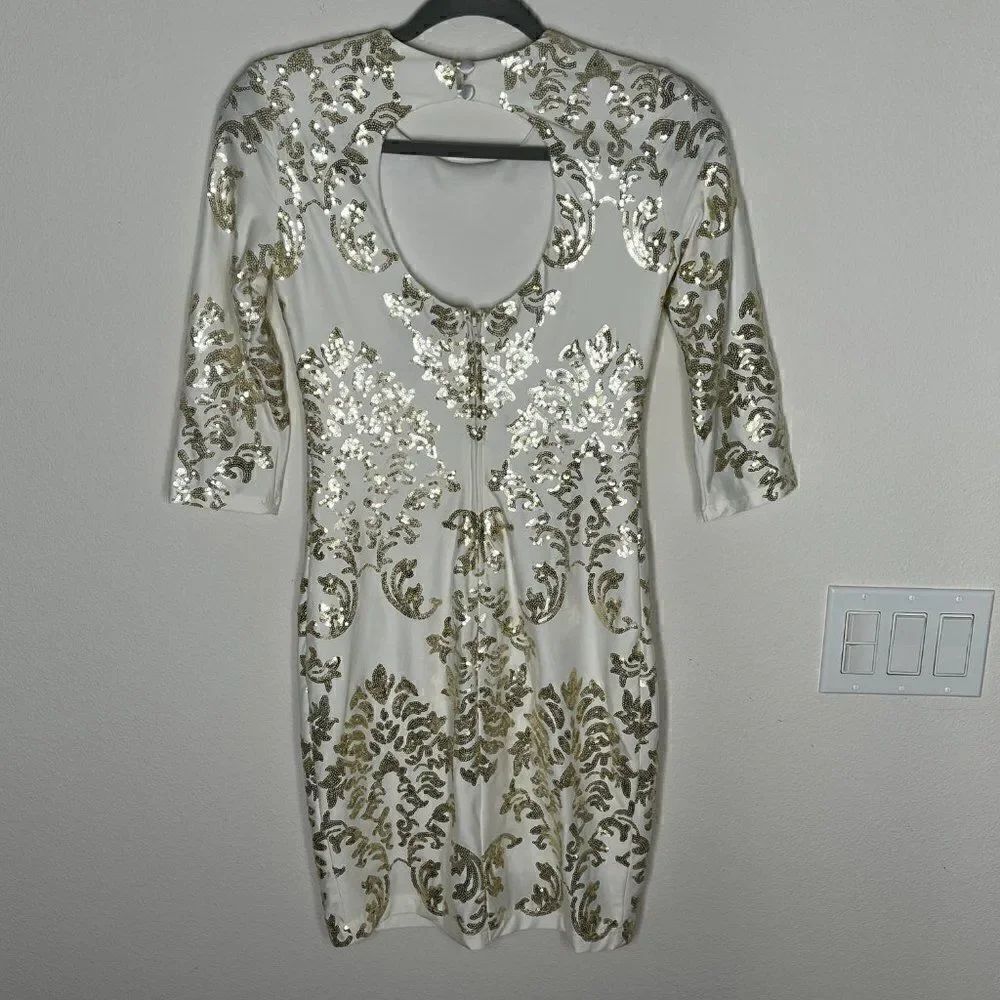 B Darlin Bodycon Dress with Sequins Gold Ivory - Picture 6 of 16